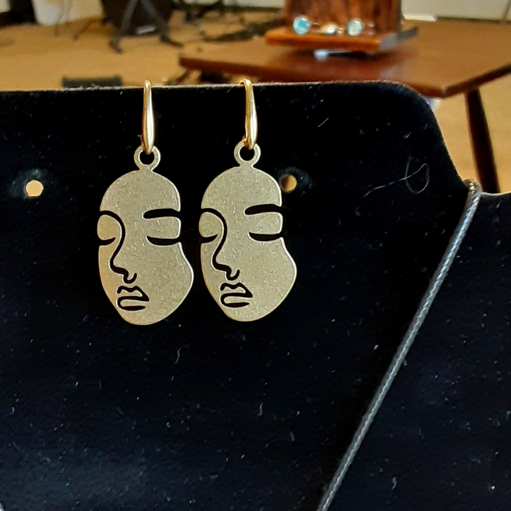 Raw brass woman's beauty ;face earrings